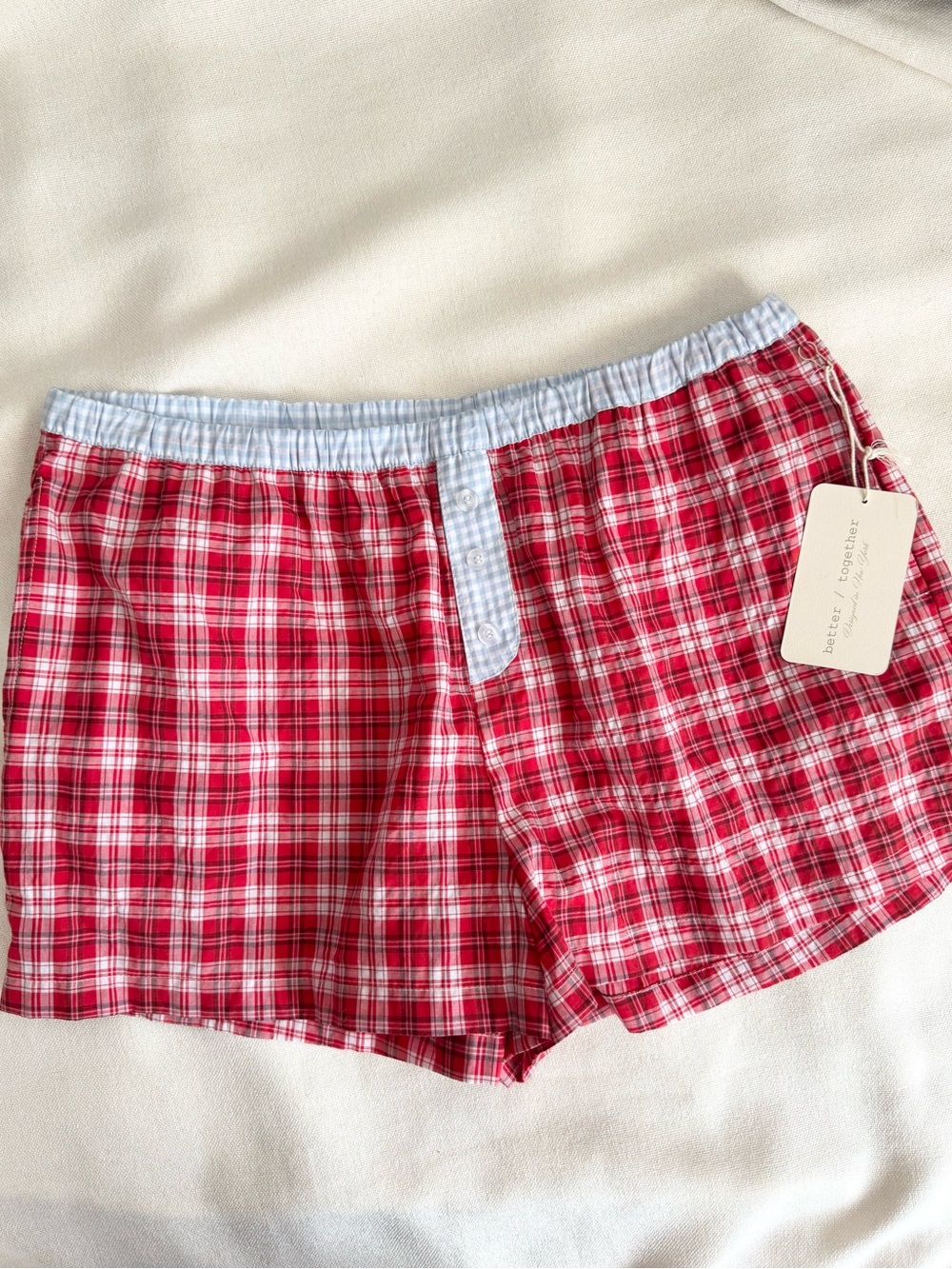 Better Together Boxer Shorts Women's XL Red Plaid Blue Gingham Waistband